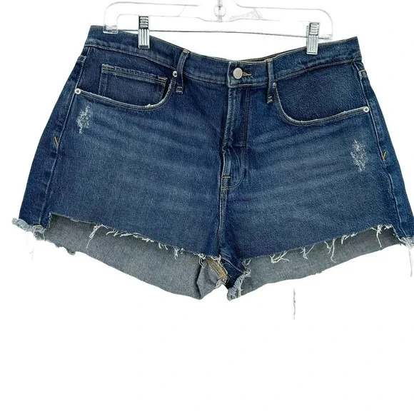 Good American '90s Cutoff Distressed Denim Shorts Blue Size 12 NWT